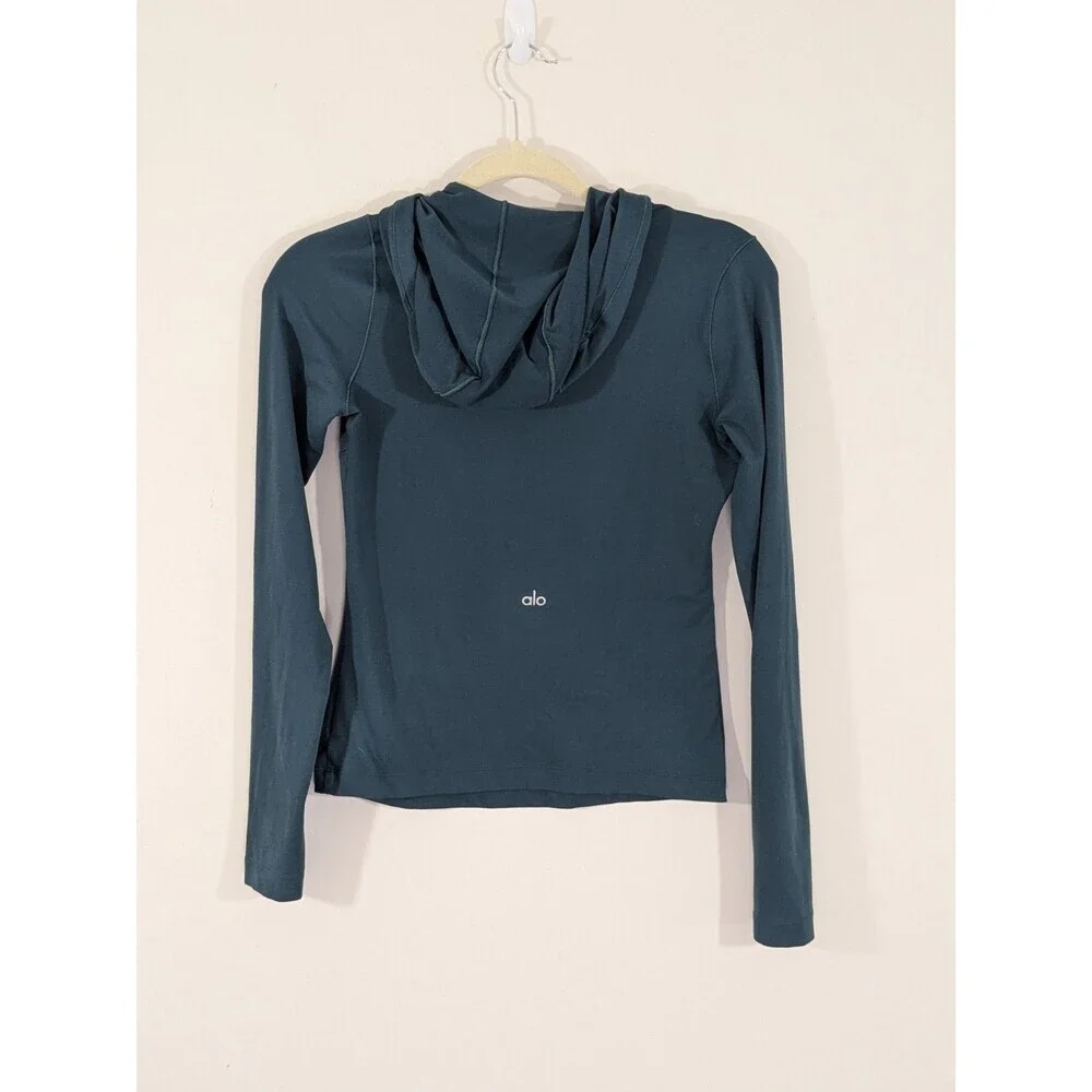Alo Yoga Alosoft Hooded Runner Long Sleeve Top Green Size Small Gym Workout